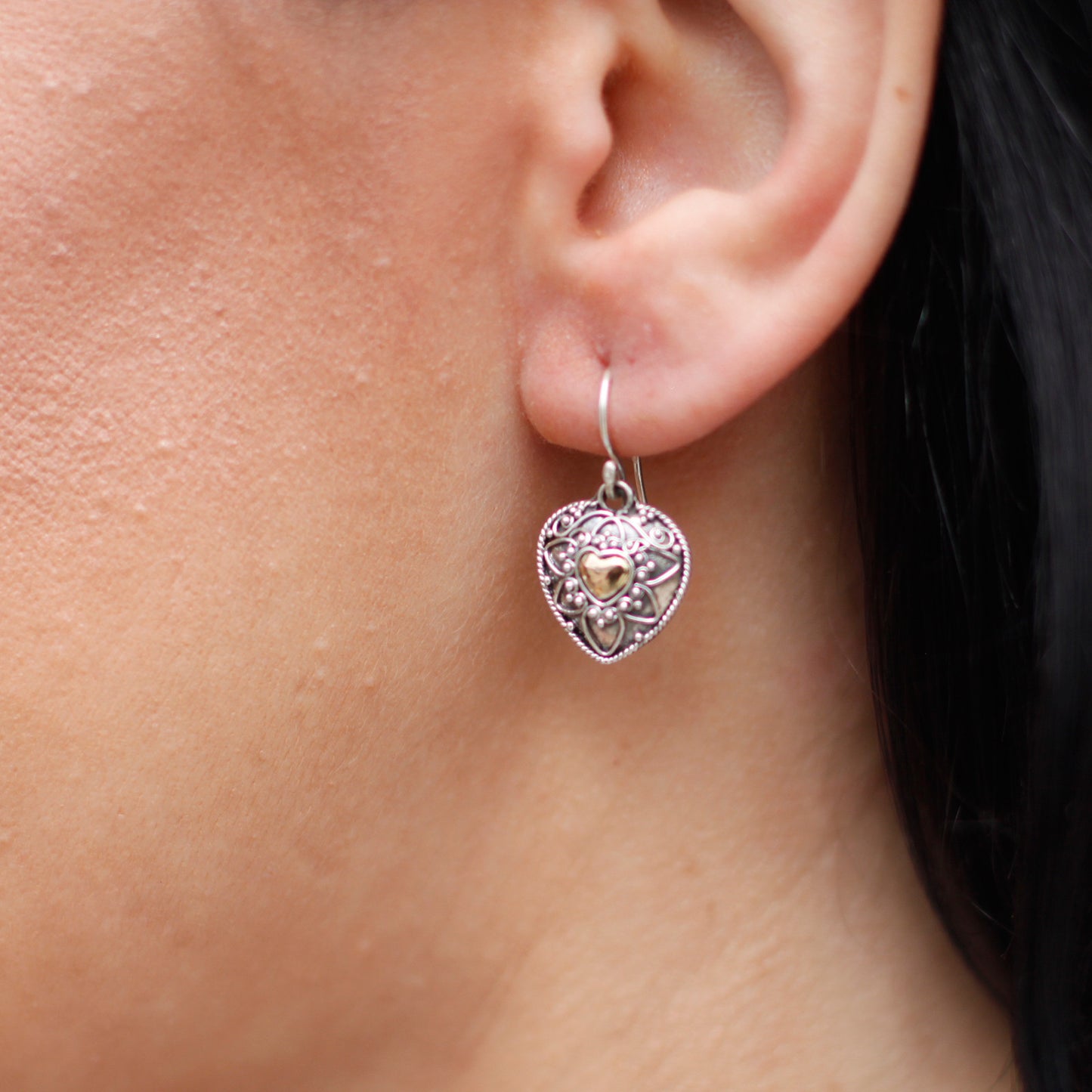 Silver & Gold Earring - Mandala Hearts